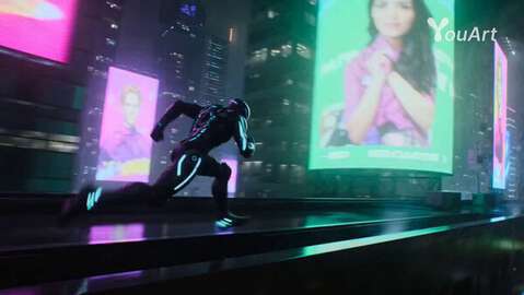 Cybernetic Ninja Dashes Neon Rooftops