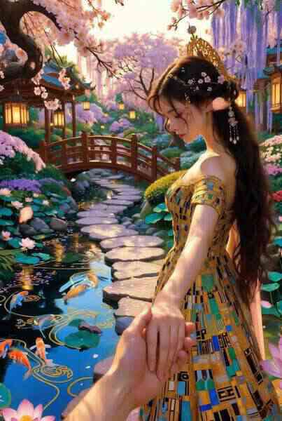 Klimt Painting Romantic Walk