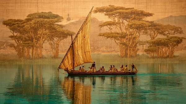 Dhow Boat at Rest on Mirror-Like Water