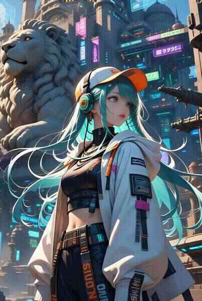 Teal-Haired Girl Parkour in Cyberpunk City