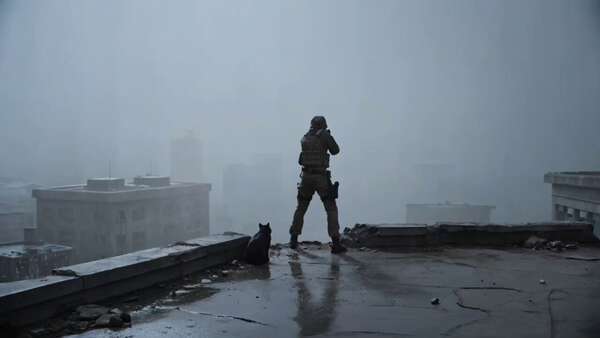 Female Fighter Rainy Rooftop