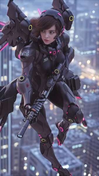Cyberpunk Exosuit Flight