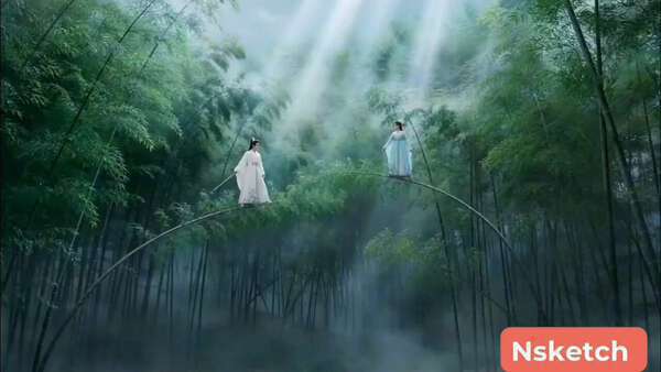 Cinematic Swordmaster in a Moonlit Bamboo Grove