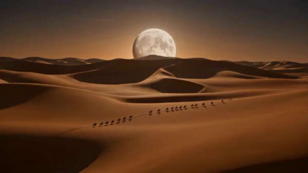 Desert Caravan Moon Eclipse