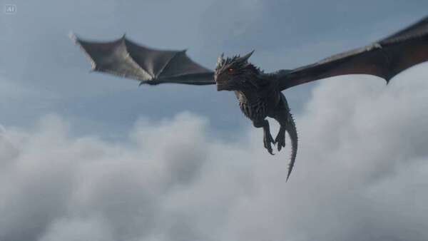 Dragon Diving Toward Castle with Fire Breath