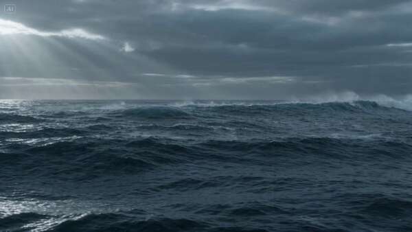 Colossal Sea Creature Stormy Coast Action Shot