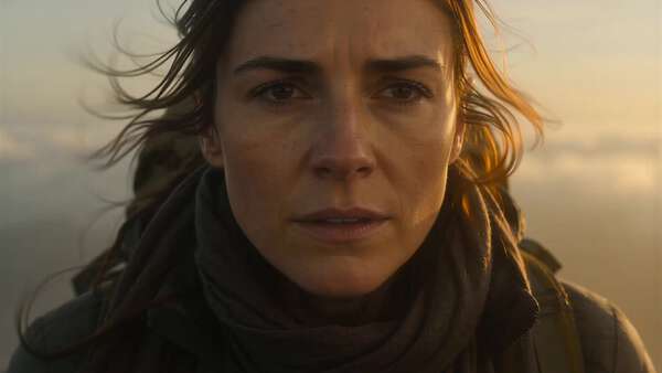 Female Explorer Mountain Dawn Scene