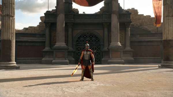 Gladiator Battles Giant Steel Beast in Ruined Colosseum