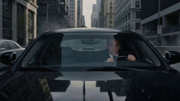 City Chase Tracking Shot with Giant Creature