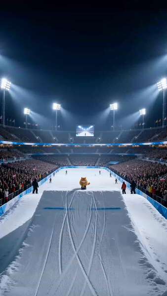 Chubby Yellow Cat Snowboard Big Air Winter Olympics