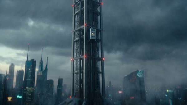 Armor-Clad Survivor Battles Drones in Orbital Elevator