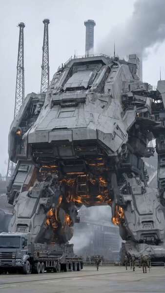 Colossal Mecha Harbor Port Dusk