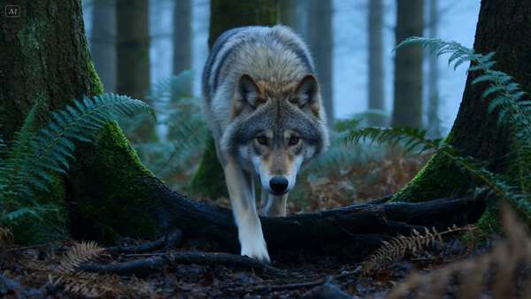 Wolf Deer Chase Forest Dawn