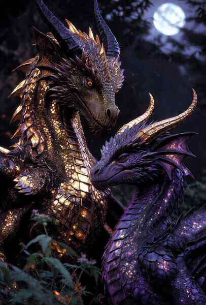 Dragons in Love Moonlit Forest