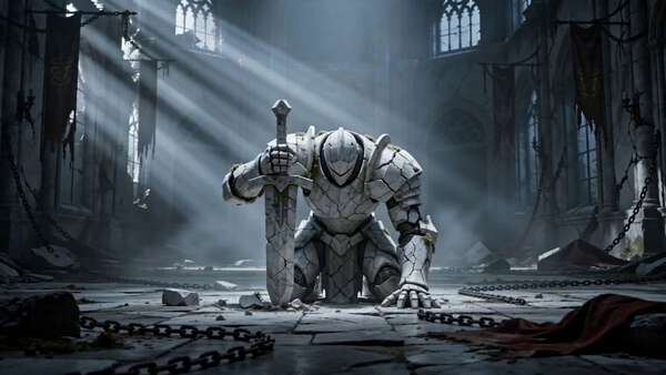 Marble Knight Awakening in Ruined Cathedral
