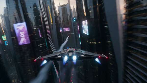 Futuristic Racing Aircraft Neon City
