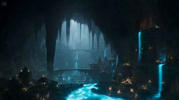 Underground Bioluminescent Civilization Cinematic