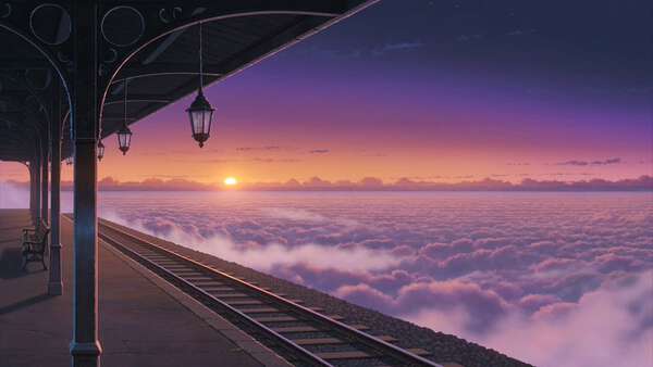 Anime Memory Train Through Clouds
