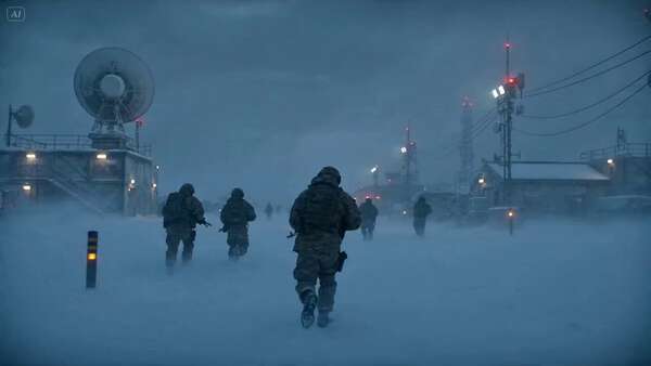 Armored Ice Wolf in Arctic Blizzard