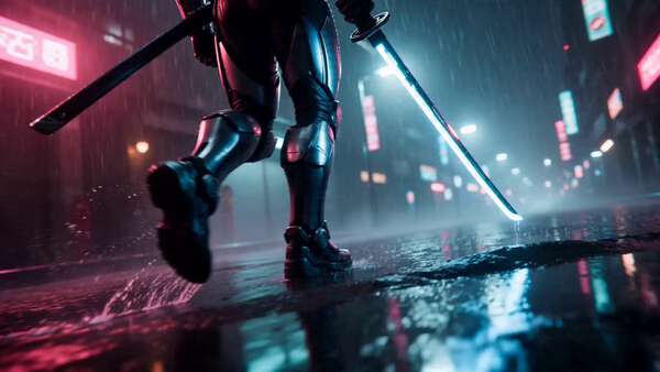 Cyberpunk Neon Samurai Duel