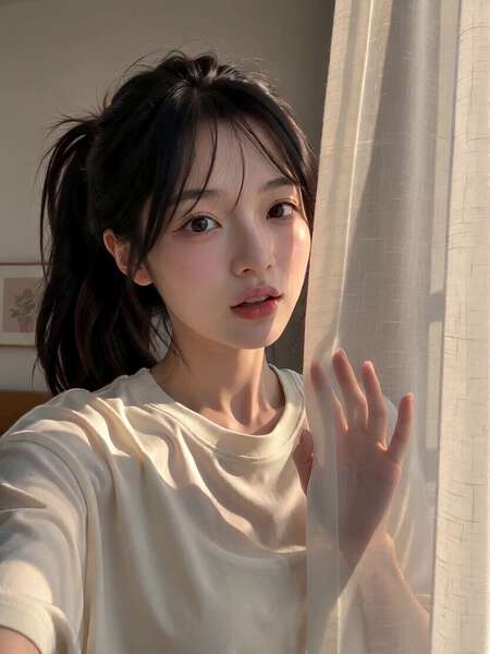 Korean Woman Cozy Bedroom Morning