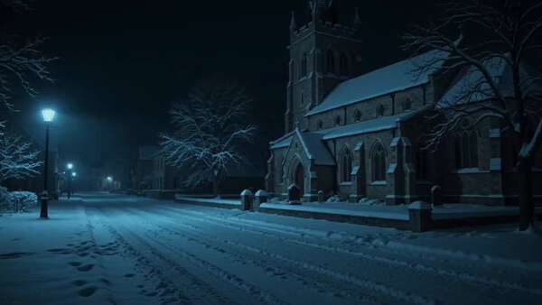 Snowy Midnight Church Glow