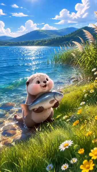 Baby Otter Fish Lakeside Charm