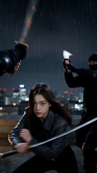 Seoul Rain Rooftop Katana Duel