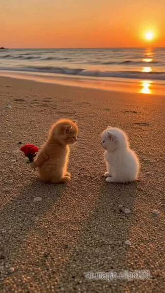 Kittens Sunset Beach Rose Romance