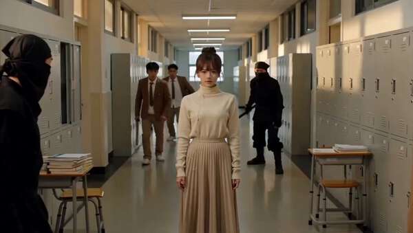 School Hallway Calm Then Action