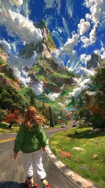 Downhill Skateboarding Mountain Road