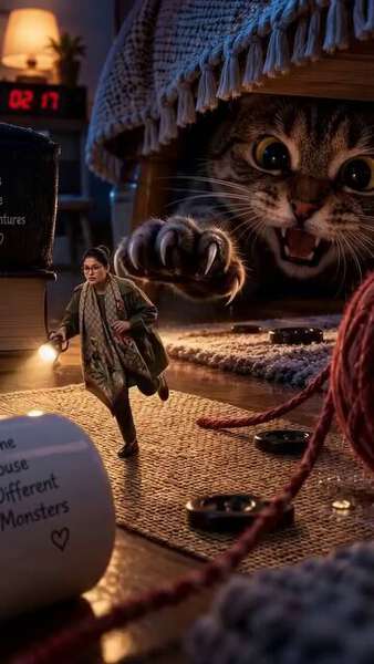 Giant Cat Chase Prompt Pair