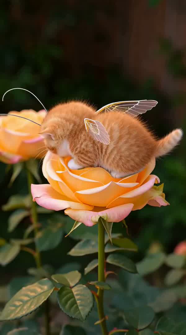Tiny Winged Cat Lands in a Hand
