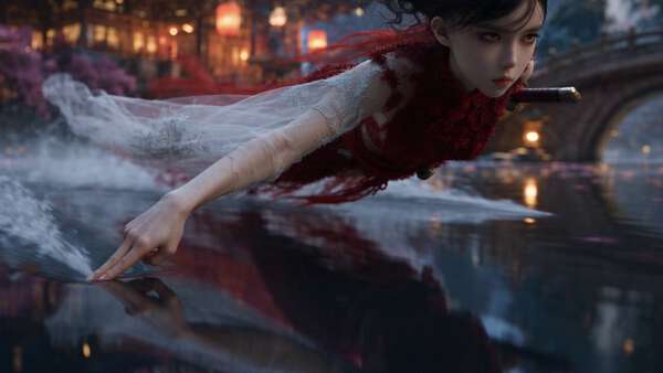 A Female Assassin Skims Water, Then Draws
