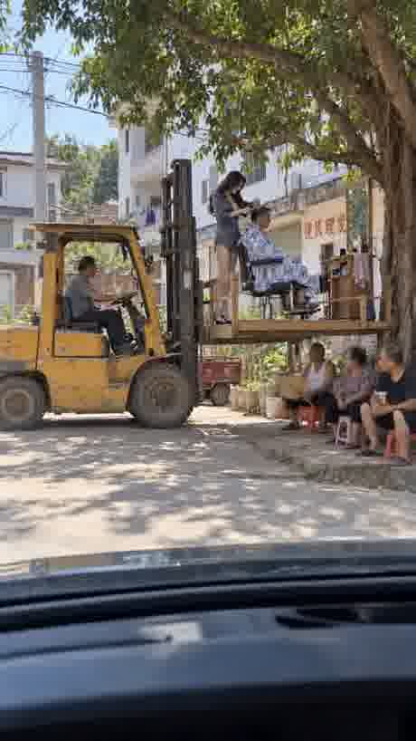 Forklift Barbershop in Rural Village
