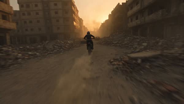 FPV Motocross Through Ruined City