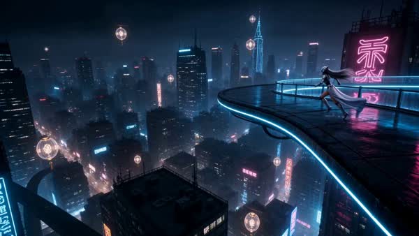 Neon Warrior Awakens in Cyberpunk City