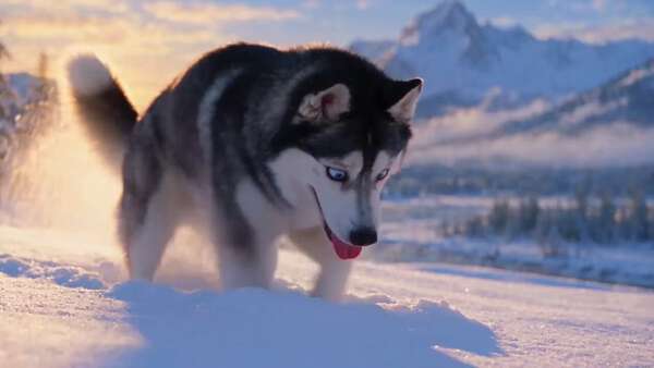 Husky Befriends Two Snow Bunnies