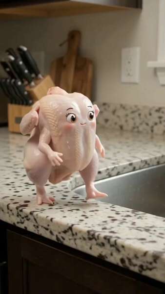 A Cute Chicken Prepares Itself For Cooking