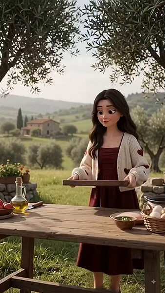 Girl Cooks Chicken Parmesan Outdoors